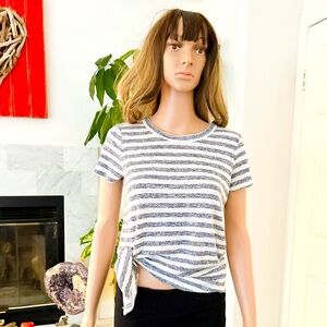 Bobeau Blue and White Striped Knot Top